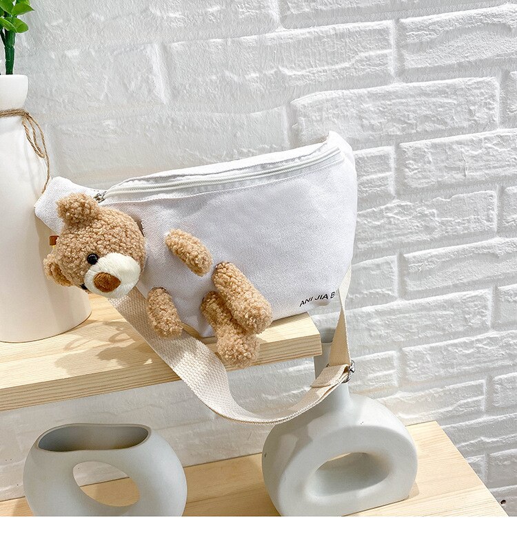 Trend Ladies Messenger Cute Canvas Chest Bag Small Fresh Girl Single Shoulder Multi-function Mobile Phone Bags: White