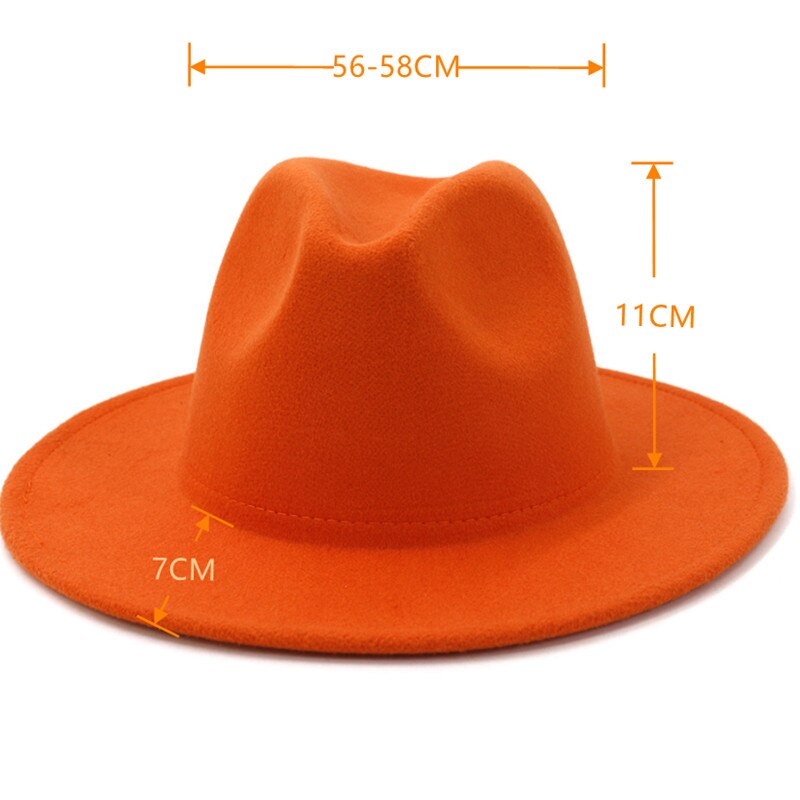 Classic British Fedora Hat Men Wome Orange Woolen Winter Felt Hats Jazz Hat