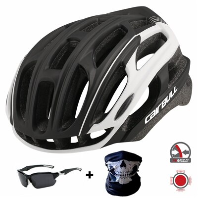 Intergrally-molded Men Women Cycling Helmets Safe Taillight Mountain Road Bike MTB Bicycle TT Helmet with Light Casco Ciclismo: Black White