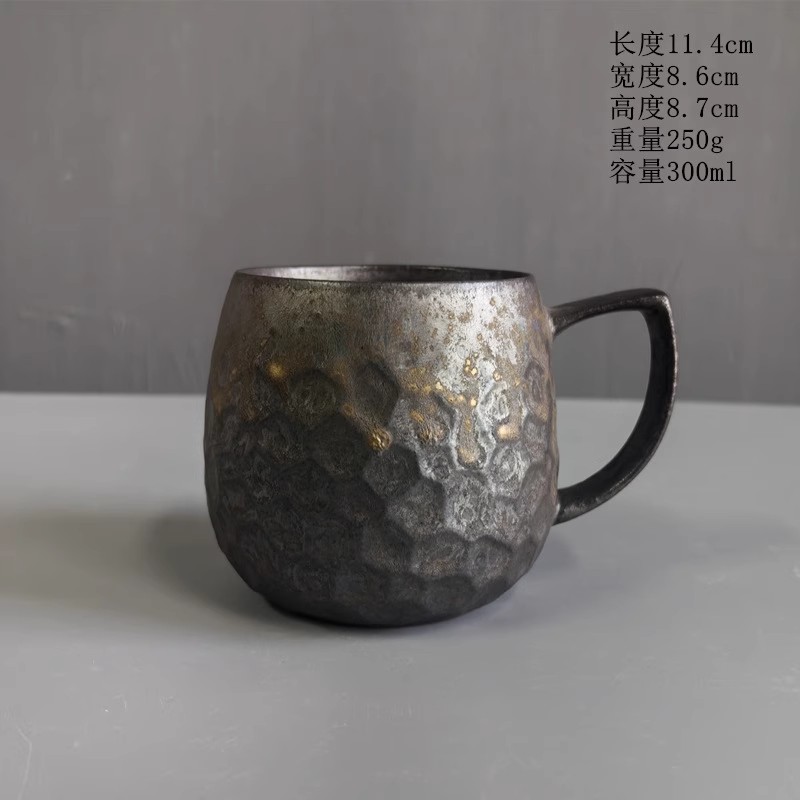 Tasse à café en céramique, glaçage rouille en céramique grossière rétro créative, tasse à café au lait avec manche en bois, service à thé, tasse d'eau domestique: Clair