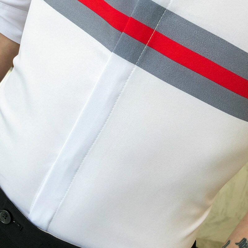 Merke herre skjorte stripet slank casual hvit kjole skjorter herre forretningsskjorter streetwear camisa social masculina