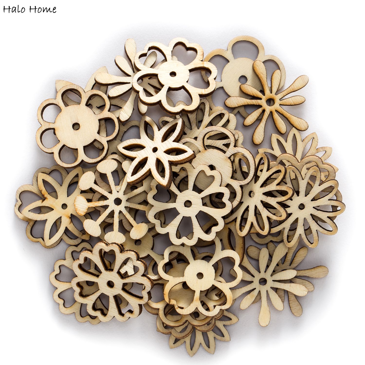 Jetons en bois thème fleur pour embellissement Scrapbooking, 30 pièces, boutons de décoration pour la maison, accessoires faits à la main, 30mm