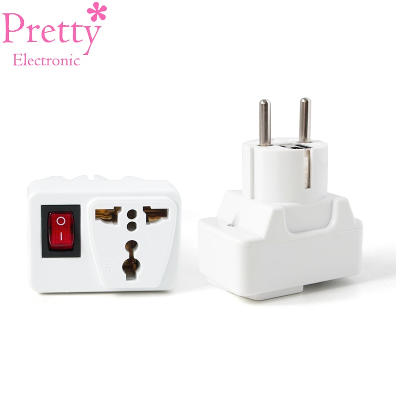 1 PC Universal UK US AU to EU AC Power Socket Plug Travel 250V 6A Electrical Charger Adapter Converter With Switch