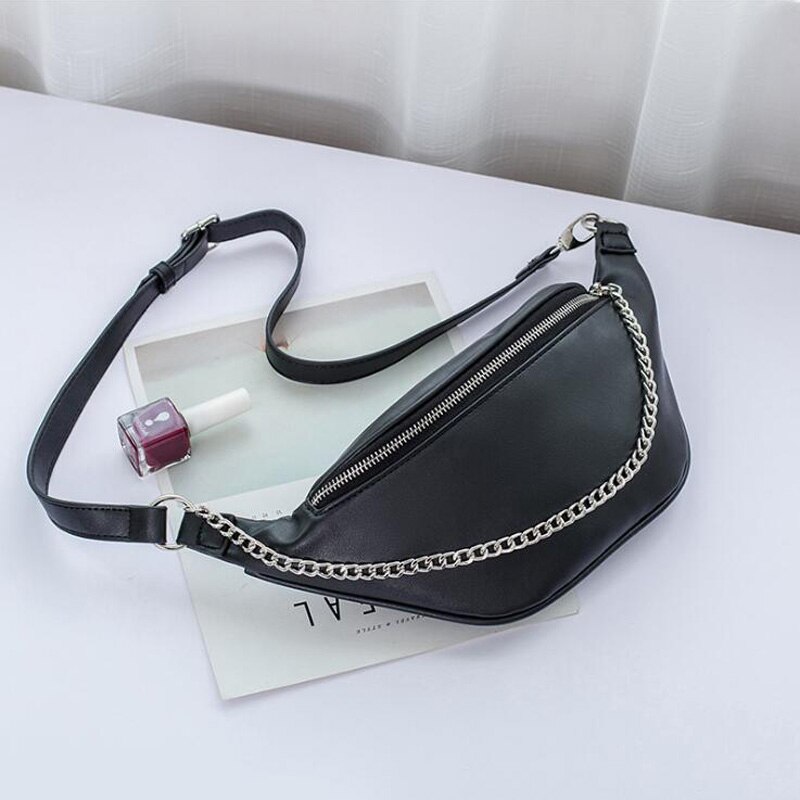 REPRCLA Fanny Pack Waist Bag PU Leather Belt Chest Bag with Chain Women Shoulder Bags