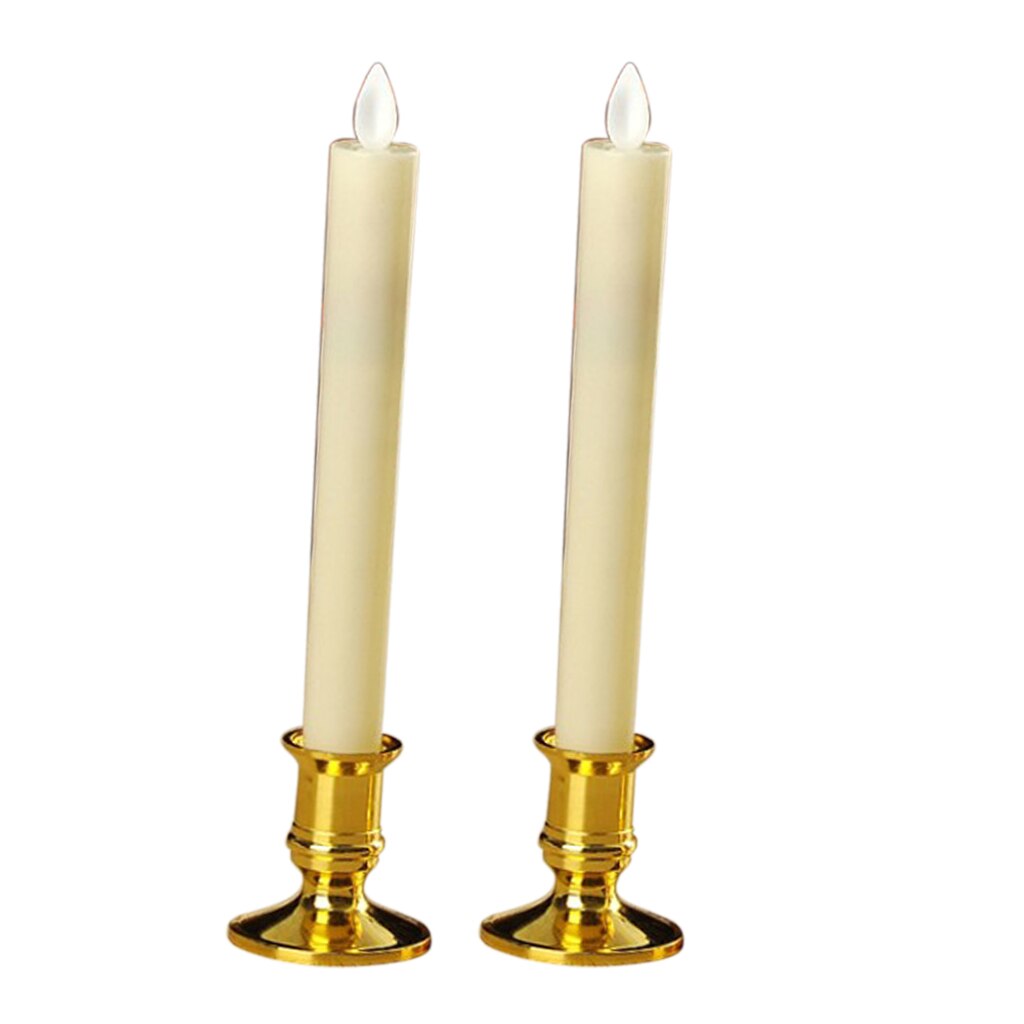 2 stk realistisk led svingende flamme dansende voks dryp lys med holder jule bryllup dekoration: Guld a