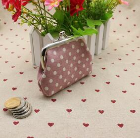 Women Dot Small Coin Purse Clasp Coin Bag Two Metal Button Pocket Coin Pouch Key Credit Card Holder Canvas Fabric: pink1
