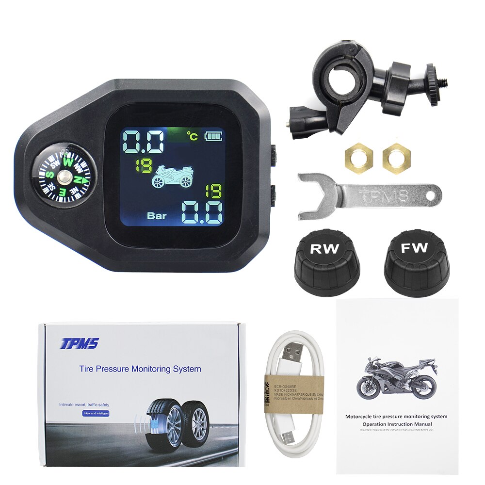 Original Wireless Motorcycle TPMS Tire Pressure Monitoring System Motor Tyre LCD Display Internal or External TH/WI Sensors: New motor tpms