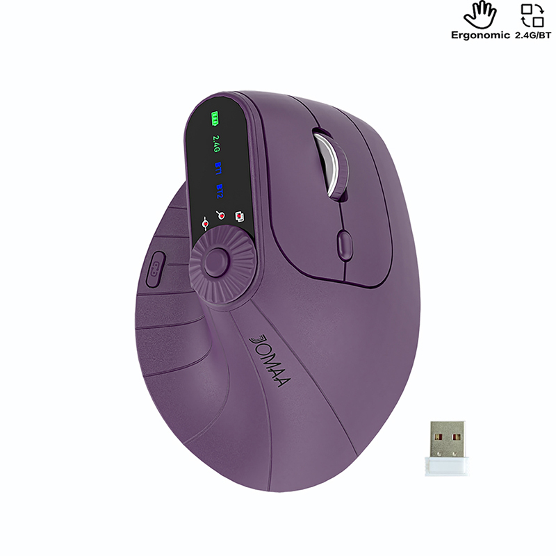 Jomaa BT5.0 Wireless Vertical Mouse With Function Adjustment Knob 8 Buttons Rechargeable Ergonomic Mice for Win/IOS/Android: PURPLE