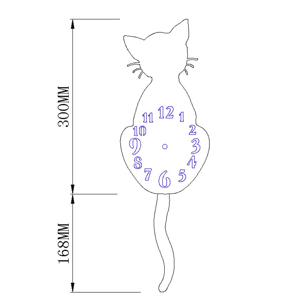 Alarm Clock Cute Black Cat Styling Tail Moving Cat Wall Clock Home Practical Wall Decoration #YL10