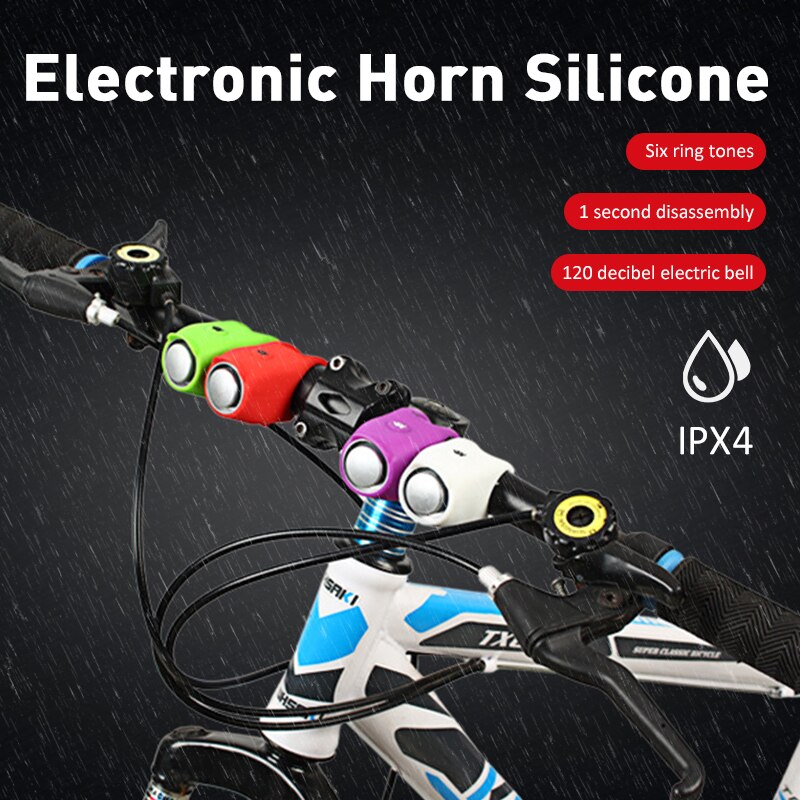 Timbre para bicicleta eléctrica de 120 DB, claxon superfuerte con carga USB, cuatro voces, accesorios para bicicleta de montaña, antitormenta
