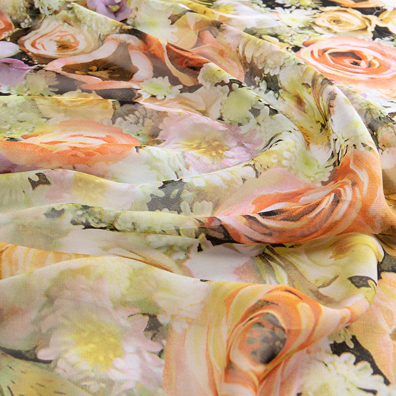 Verano barato fina Floral tela raso estampado vestido Material de costura ligeramente transparente 45*150cm JA81