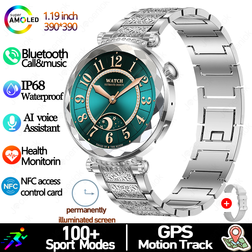 Novo relógio inteligente feminino presente amoled tela hd freqüência cardíaca esporte fitness à prova dwaterproof água mostrador personalizado bt chamada smartwatch para android ios: CINZA