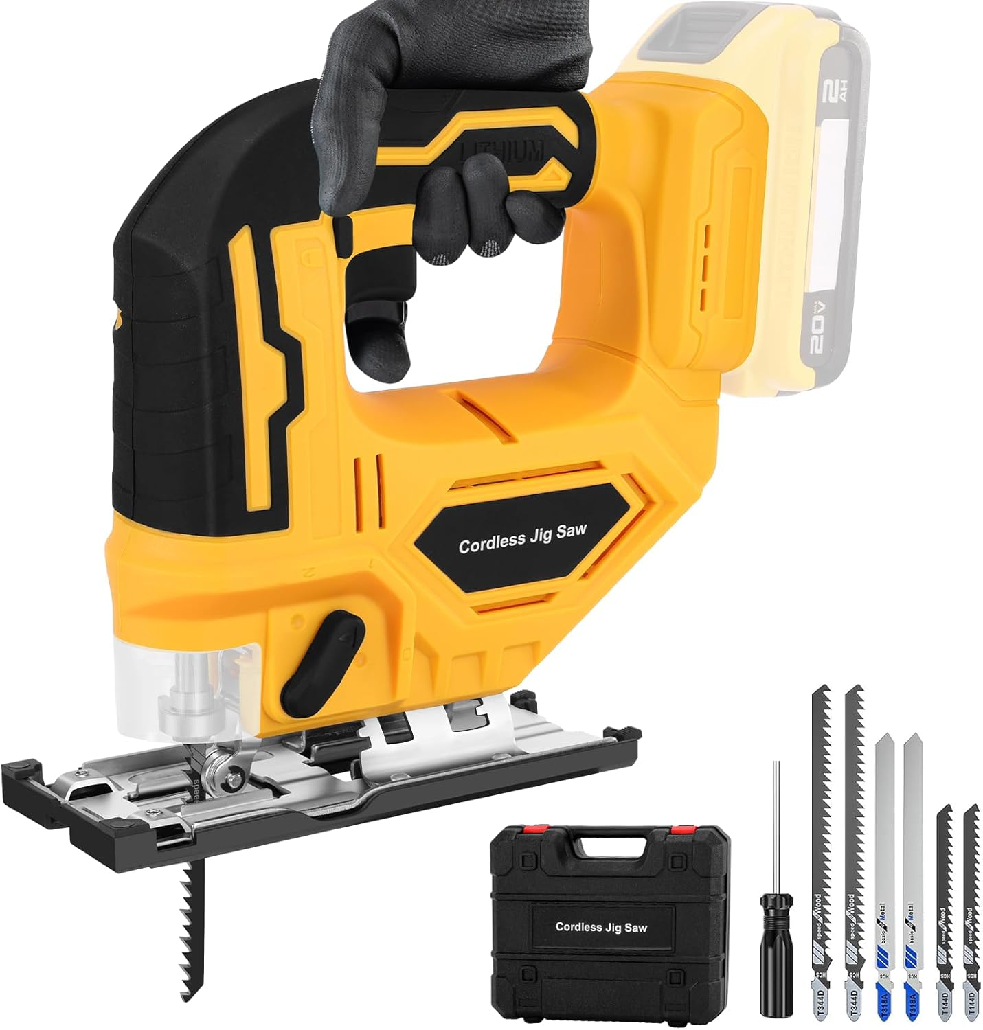 Beveled Cuts Cordless Jigsaw Tool Brushless Motor 2900RPM 45 Degree LED Light 4 Curve Cuttings for Dewalt 18V/20V Max Battery