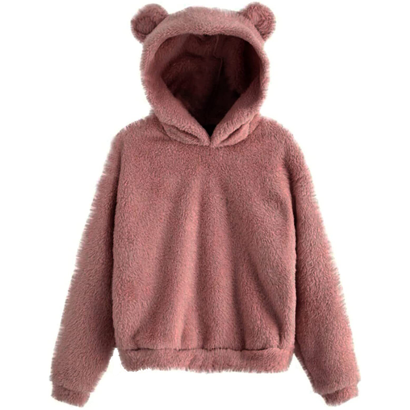 Hiver coréenne oreilles d'ours mignon sweat à capuche ample moelleux à capuche sweat à manches longues haut solide pull vêtements pour les femmes