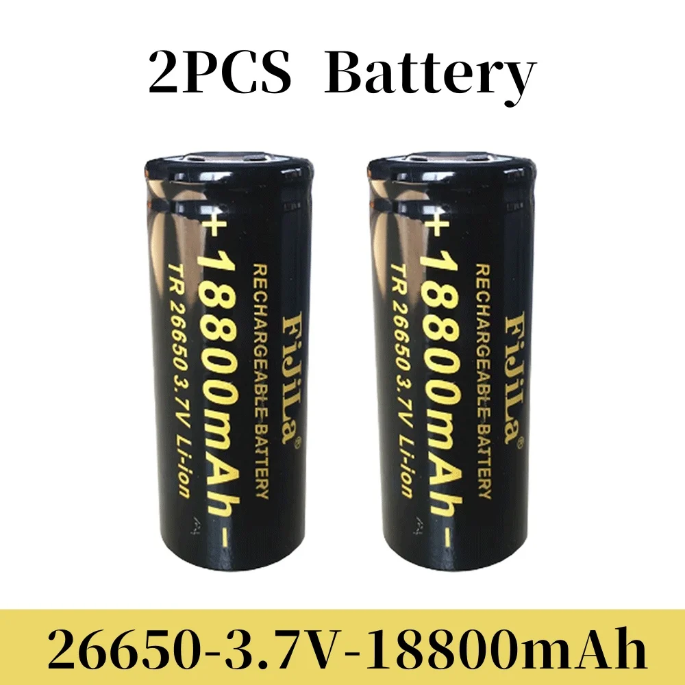 26650 3,7 V 18800 mAh batterij Hoge capaciteit 26650 50A Power batterij Lithium-ion oplaadbare batterij voor speelgoedzaklamp + oplader: Paars