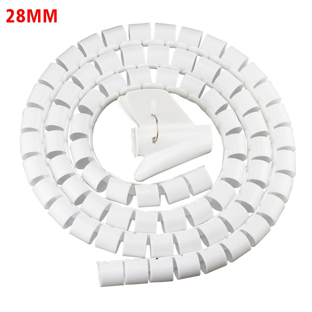 2m Organizer Protector Tidy With Clip Durable Easy Wrap Wire Management Flexible Storage Tube PE Cable Sleeve Home Office Cover: White / 22mm