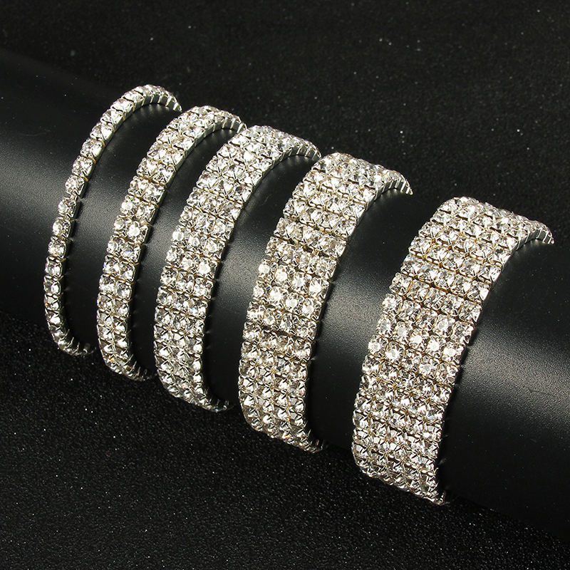 Bracelets et Bracelets en strass couleur argent multi-styles, Bracelet de mariée de mariage, extensible, bijoux pour femmes