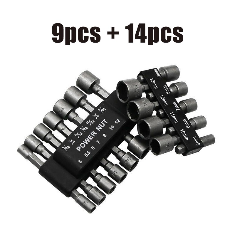 9/14pcs 5 To 13mm Hexagonal Shank Hex Nut Socket 1/4" Screw Metric Driver Tool Set Adapter Drill Bit: BS04-9pcs and 14pcs