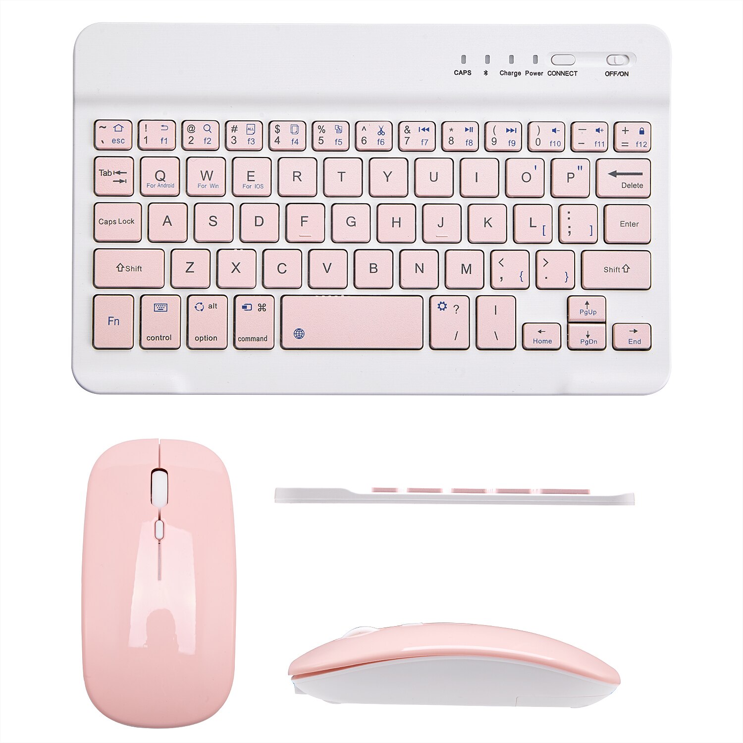 Mini Bluetooth Keyboard Wireless Keyboard Rechargeable For iPad Phone Tablet English Spanish Keyboard For Android ios Windows: 7in-Pink-Set