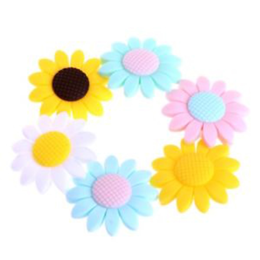 Baby 6 Style Colorful DIY Safety Chewy Silicone Sunflower Beads Pendant Teether Infant Safety Teething Necklace Decoration