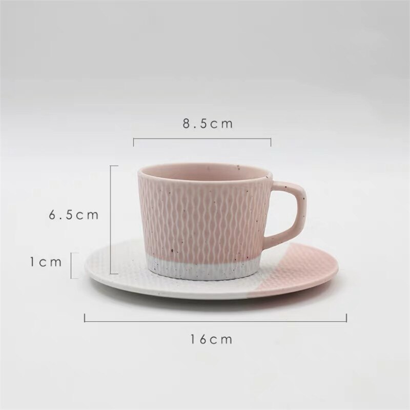 Taza de café mate japonesa de cerámica gruesa, juego de taza de leche de cerámica con platillo, creativa taza de té de la tarde, vajilla de postre: Rosa