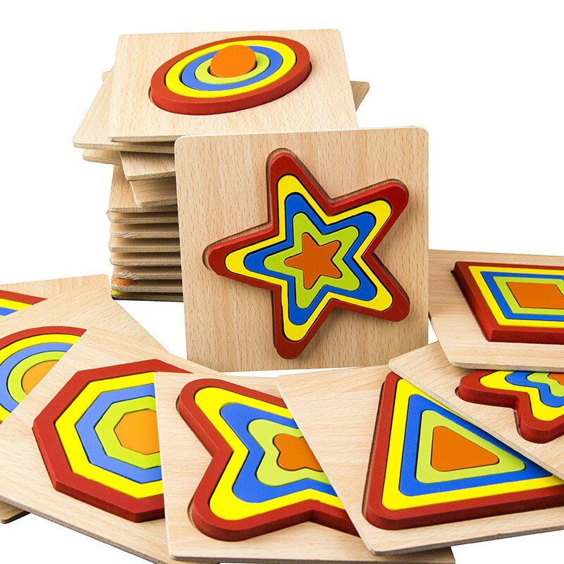 QWZ DIY 3D Wooden Puzzle Geometric Shape Jigsaw Intelligence Develop Montessori Educational Toys For Children Kids Baby