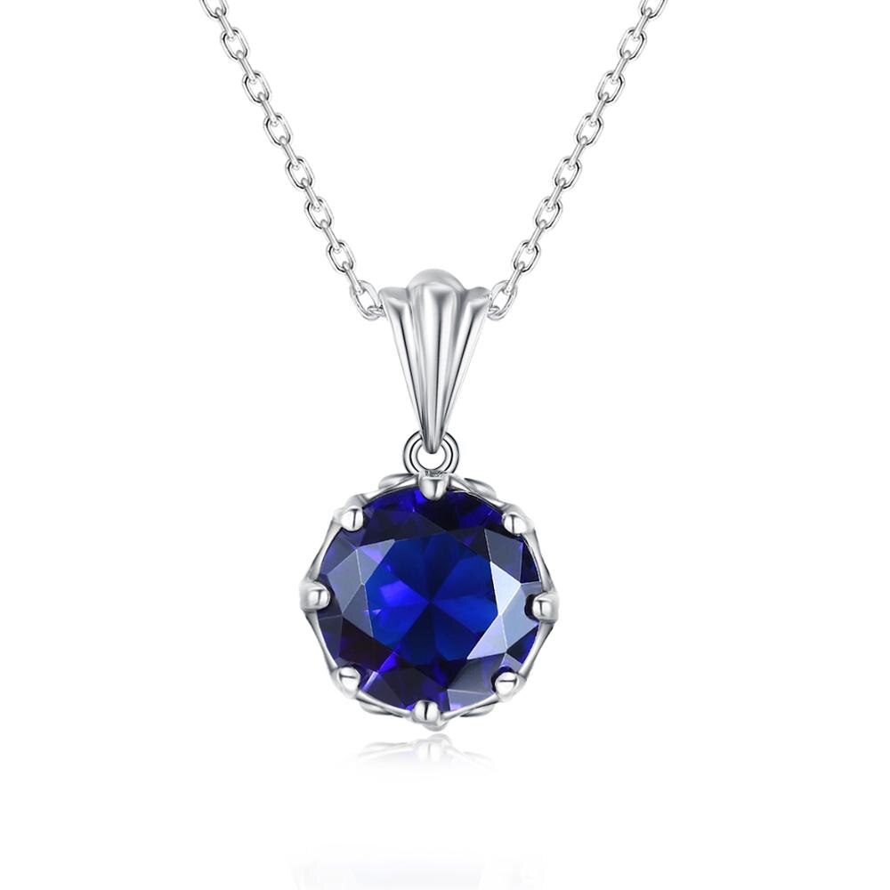 Szjinao – pendentif fleur mignon en argent Sterling 925, saphir bleu, pour femmes, collier, bureau, bijoux gravés: Default Title