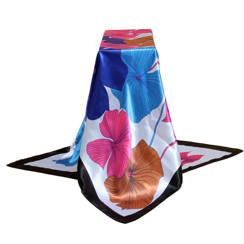 Vrouwen Vierkante Zijden Sjaals 90*90 Cm Dames Satijn Gedrukt Sjaal Herfst Winter Vrouwelijke Lotus leaf Sjaals