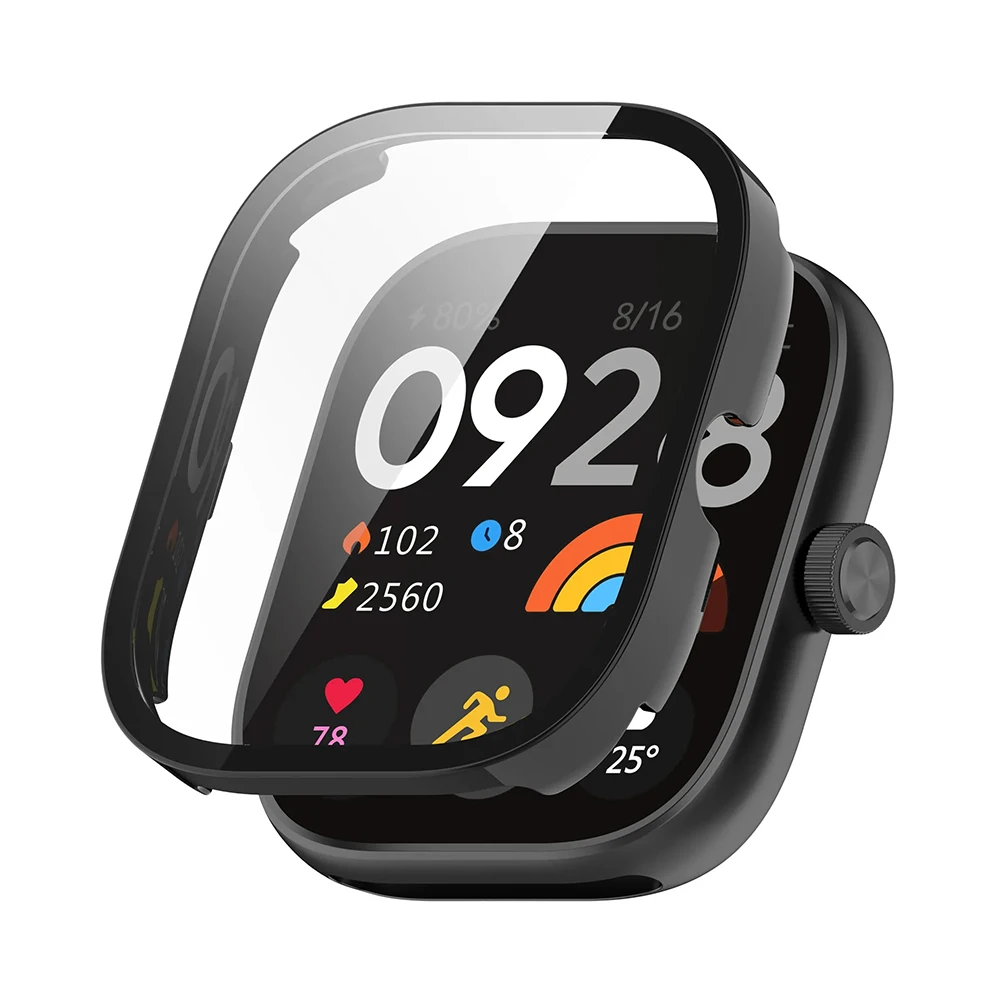 PC-Gehäbenutzen + Glas für Xiaomi Redmi Uhr 4 3, gehärtetes Glas, kratzfeste Folie, Stoßstangenschutzhülle für Redmi Uhr 3 aktiv/3Lite: Schwarz / 1,9 Zoll & Unter