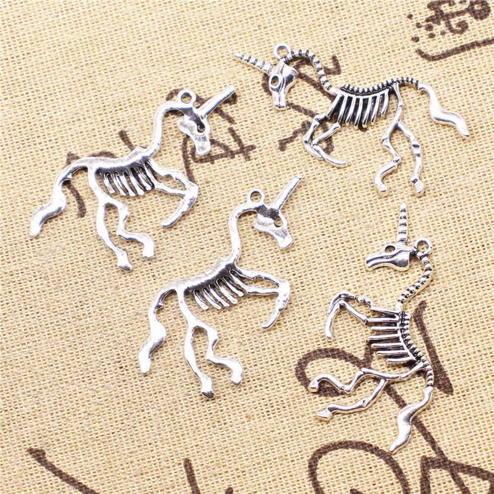 Diy Sieraden Hangers Charm Voor Sieraden Maken 25X48Mm Eenhoorn Skull Charms Antiek Zilver Kleur 12 Stuks