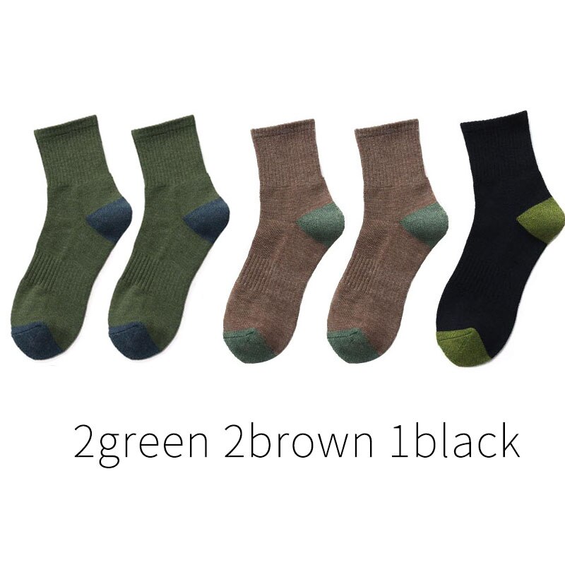 5 paar japanse katoenen herensokken dikke badstof lange sokken heren zakelijke herfst winter warme sokken calcetines meias: 2 groene 2 bruine 1 zwarte
