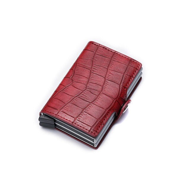 Zovyvol Functie Pu Lederen Card Case Mannen Wallet Credit Kaarthouder Bezoek Aluminium Dubbele Dozen Card Portemonnee Vrouwen: Red 1398