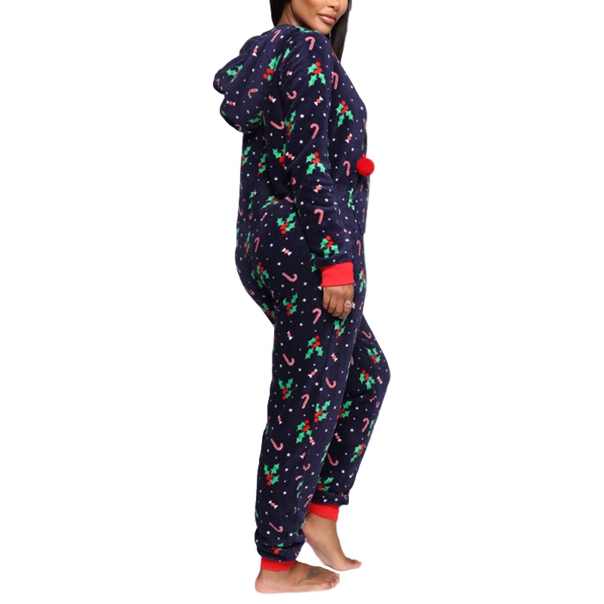 Herfst Winter Vrouwen Hooded Jumpsuits Leuke Kerst Patroon Casual Homewear Pyjama Vrouwelijke Lange Mouwen Ritsen Rompertjes Nachtkleding