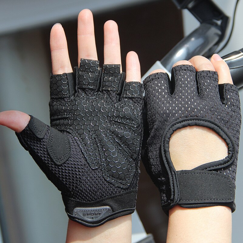 Gym fitness handschoenen power gewichtheffen dames heren workout bodybuilding halve vinger handbeschermer: Zwart / Ik