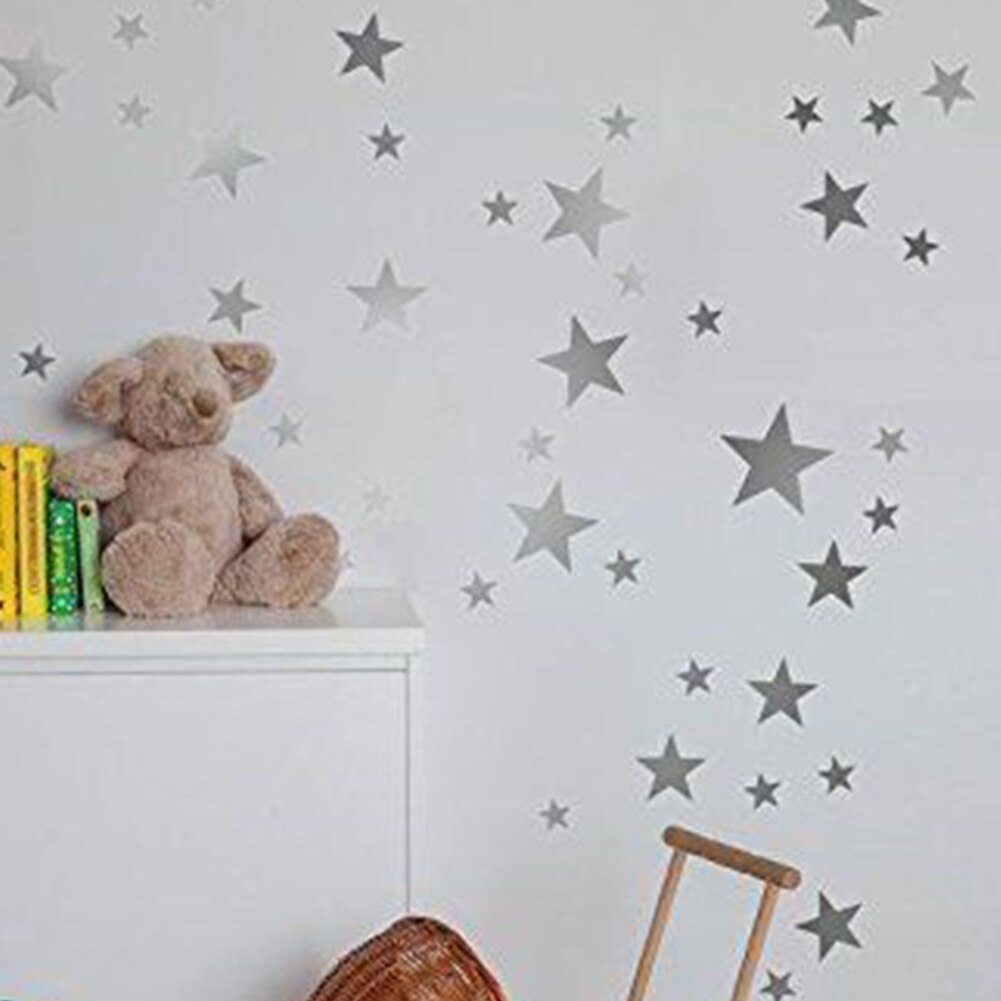 55 stk/sæt wallsticker forskellige størrelser børneværelse vinyl selvklæbende pvc dekorationer vinduesglas giftfri soveværelse stjernemønster