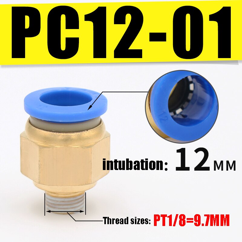 Pneumatisk Hurtigkobling Messing Hankjønn Gjenge 1/8"-1/2" BSPT til 4-12mm OD Slange: Pc12-01