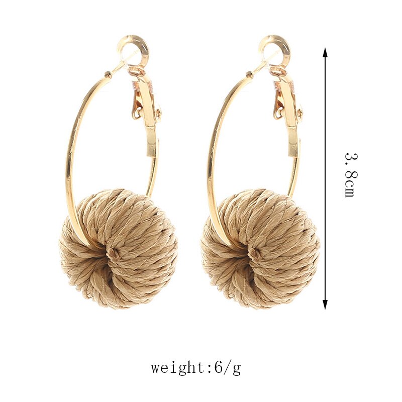 Simple Female Trendy Woven Vine Rattan Straw Earrings For Women Bohemian Boho Metal Round Circle Dangle Earring Jewelry