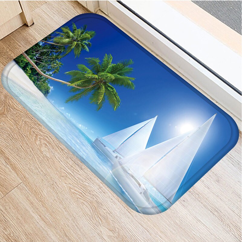 1pcs 40*60cm Sea Beach Scenic Pattern Anti-Slip Suede Carpet Door Mat Doormat Outdoor Kitchen Living Room Floor Mat Rug 48293: 2DD-48293-003