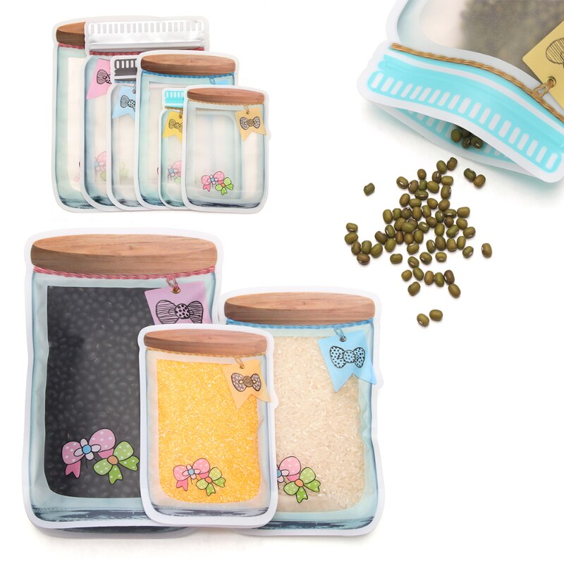 Reusable Mason Jar PE Plastic Smell-proof Storage Bag Stand Up Zipper Bags Food Storage Bag Kitchen Home Organization