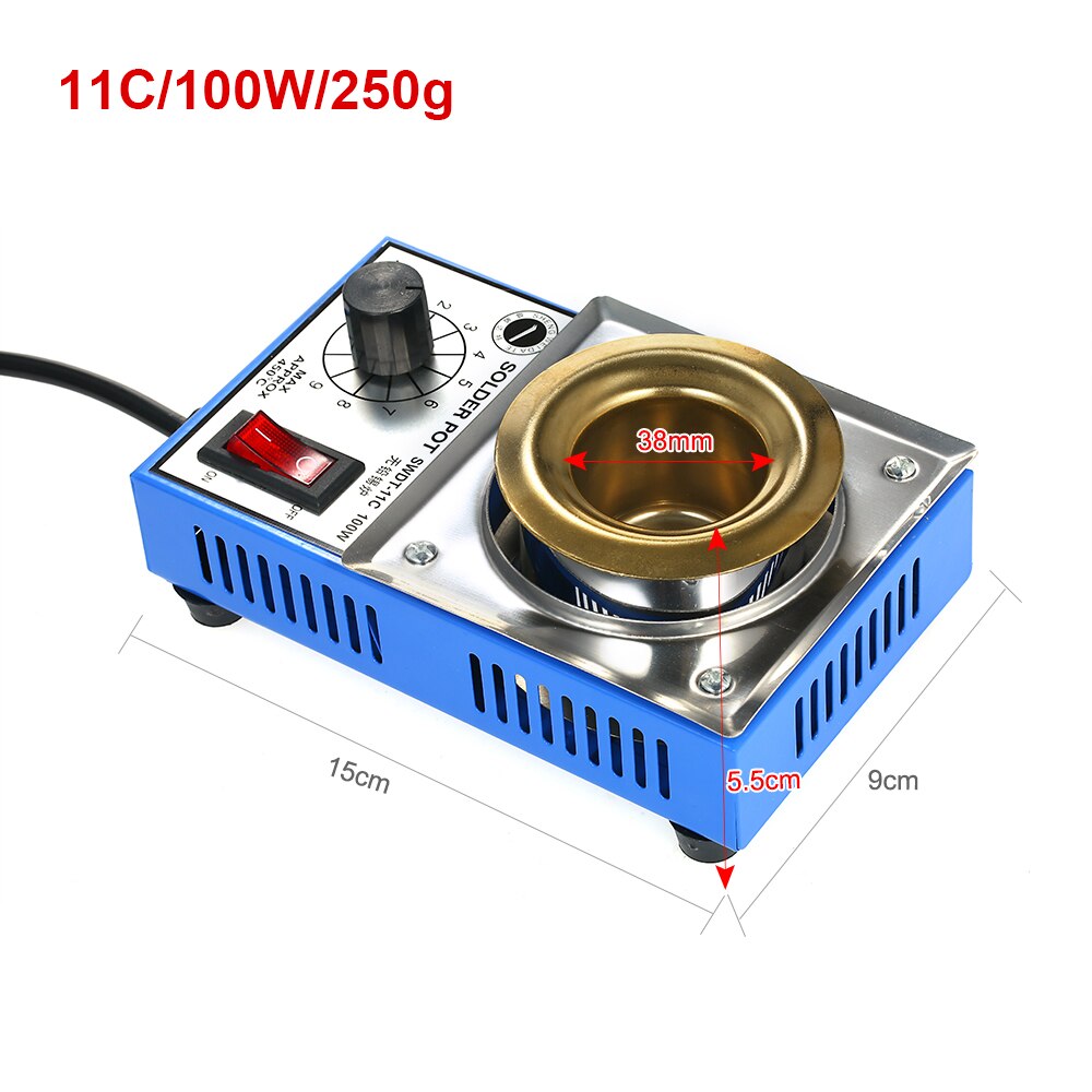 Olla de soldadura de 220V y 300W, horno de fusión de estaño, termorregulación, baño para soldar, 100/80/50/38mm, 200 ~ 450 grados centígrados, enchufe de la UE: 100W