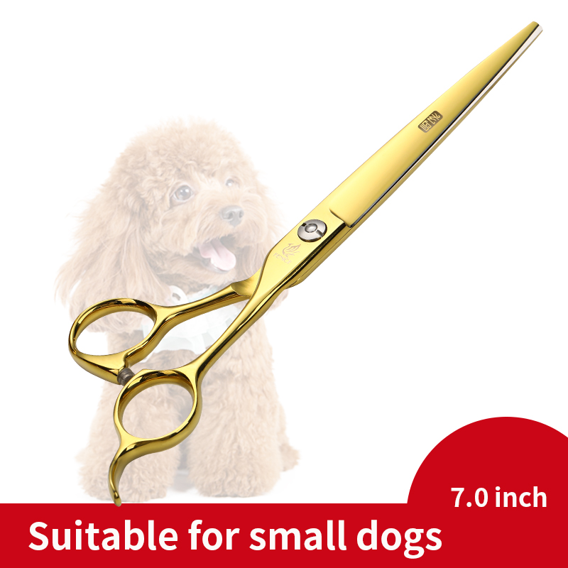 Fenice 7/7.5 inch kleurrijke hondenschaar in dierenverzorgingsscharen, knipscharen, gebogen scharen, makas tijeras: 7.0 gouden slijpsels