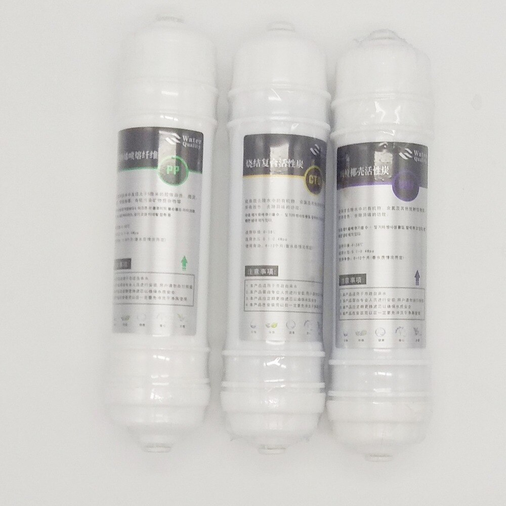 Purificador de agua integrado de 3 niveles, filtro de algodón PP de junta rápida de 1/4 "+ filtro de carbón activado Granular UDF + carbón comprimido CTO