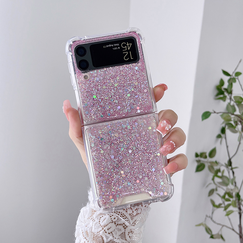 Funda de teléfono plegable con purpurina para Samsung Z Flip 6, 5, 4, 3, Galaxy Z Fold 6, 5, 4, 3, lentejuelas, cubierta suave a prueba de golpes