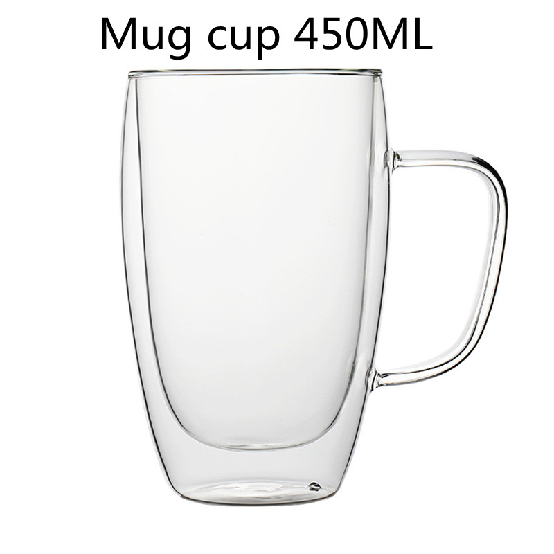 Juego de tazas de café con cristal doble, conjunto de vasos de vidrio para expreso, cerveza, té, whisky, hechos a mano, para beber: Mug-450ML