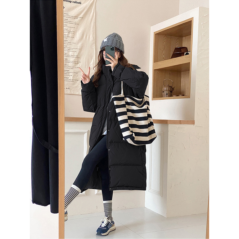 Sobretudo de algodão com capuz feminino, Parkas longo, casaco solto, outwear grosso quente, simplicidade na moda, tamanho grande, inverno