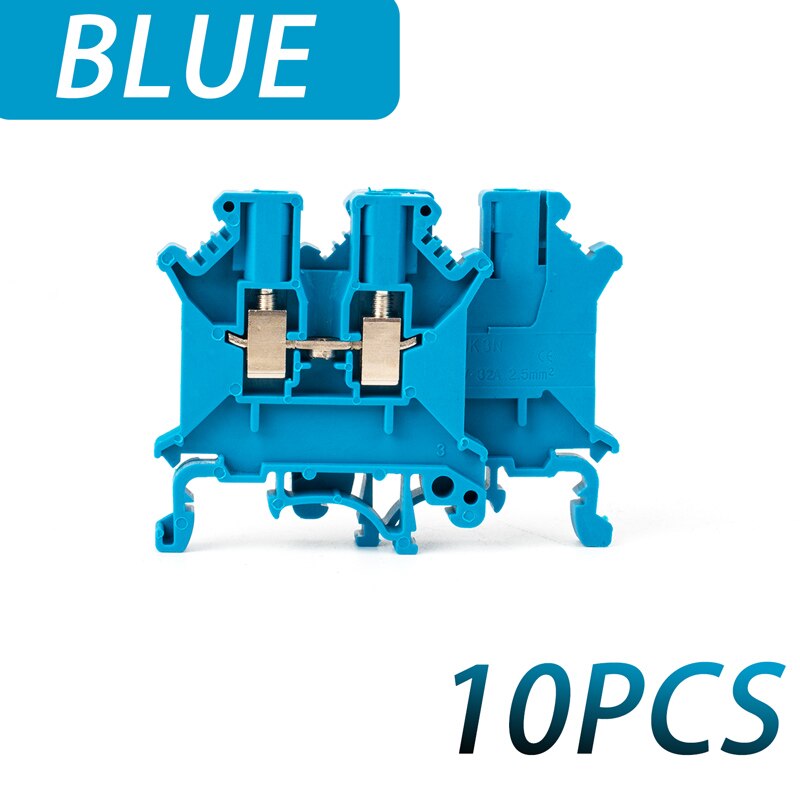 10Pcs Din Rail Terminal Block UK-5N Connductor Universal Class Screw Wire Connector Strips Disassemble assembly: Blue-10PCS