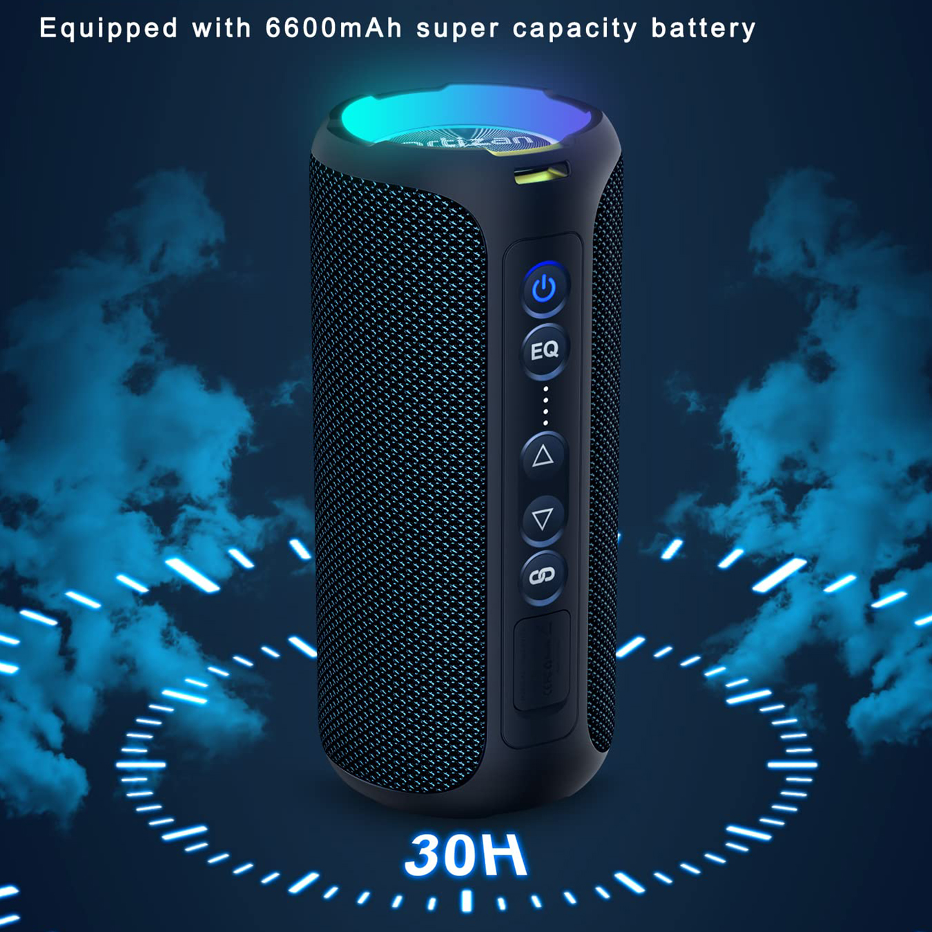 Ortizan 40W PMPO Loud Stereo Portable Speaker, Wireless Speaker, Shower Speakers Featuring Deep Bass, LED Light, 30H Battery, T
