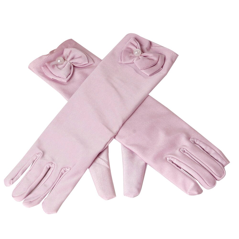 Gants de fête 11 couleurs | Gants longs de princesse pour enfants filles, gants en Satin avec nœud perlé, gants d'anniversaire: Violet clair
