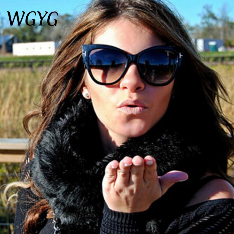 Wgyg Vrouwen Grote Zonnebril Gradiënt Zonnebril Tom Brand Cat Eye Lady Zonnebril Vrouwelijke Zonnebril