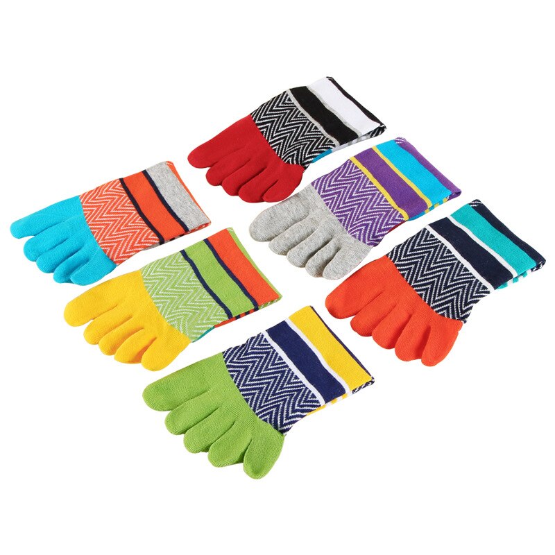 5 Pairs Bright Color Ankle Five Finger Socks Man Cotton Striped Patchwork Mesh Breathable Street No Show Socks With Toes